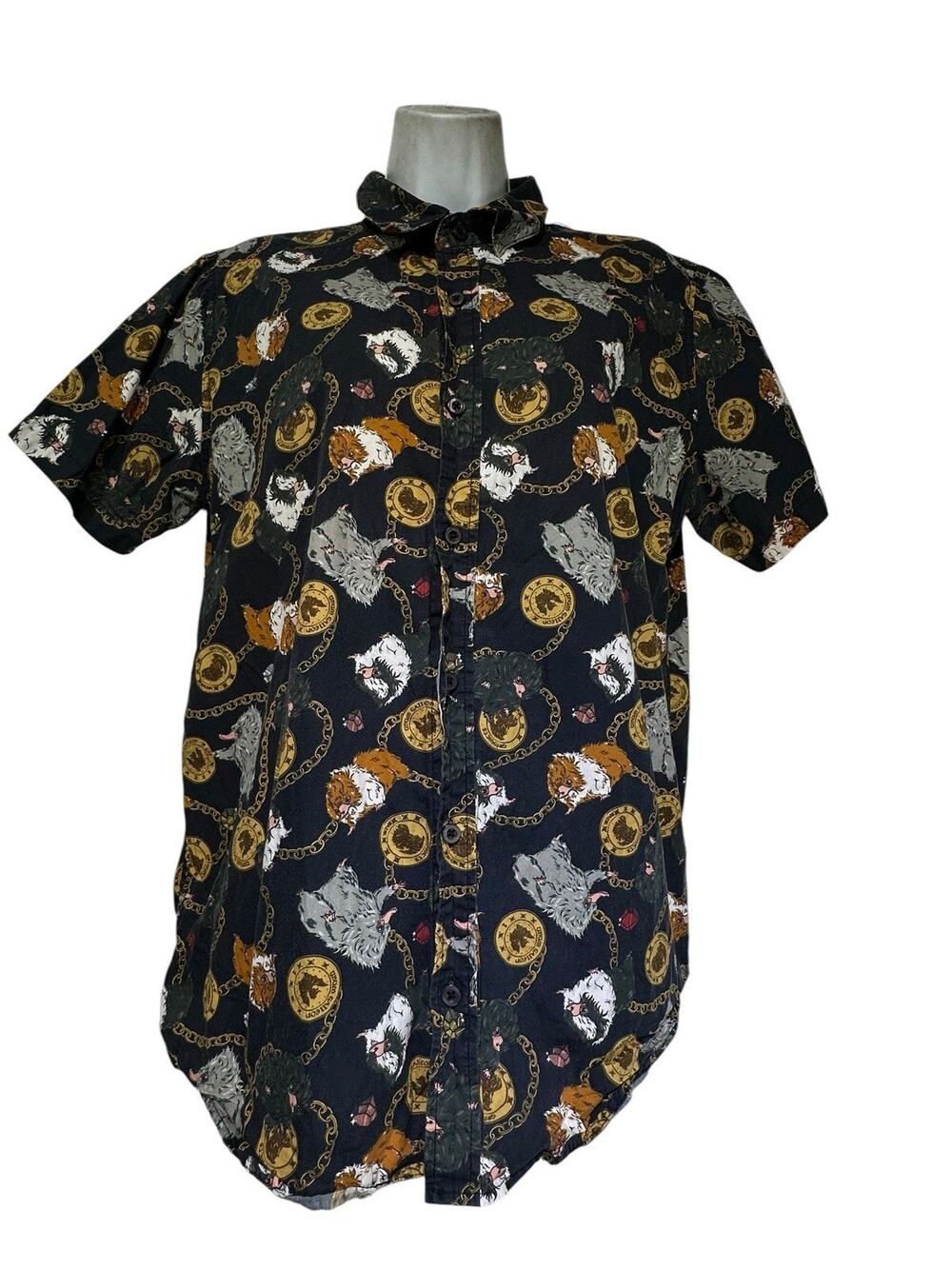 Fantastic Beasts Crimes of Grindelwald Niffler Print Button Shirt Mens Size M